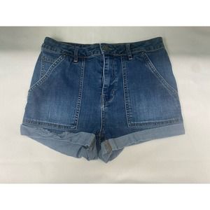 Free People Dark Denim￼ High Waist Cuff Hem Jean Shorts Sz 28